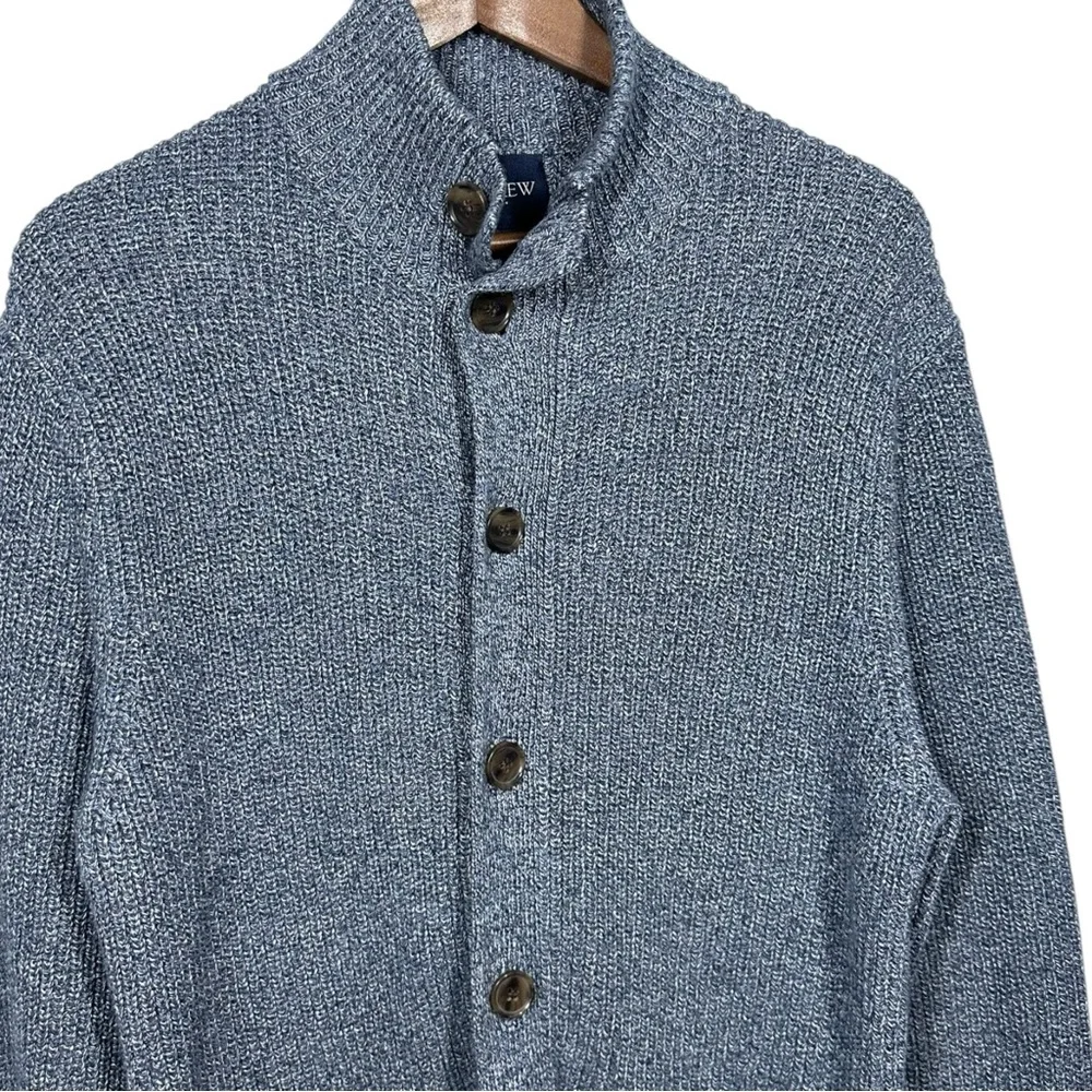 J.Crew Factory Mens Marled Knit Cardigan Sz M Mock Collar Blue Heritage‎ Preppy